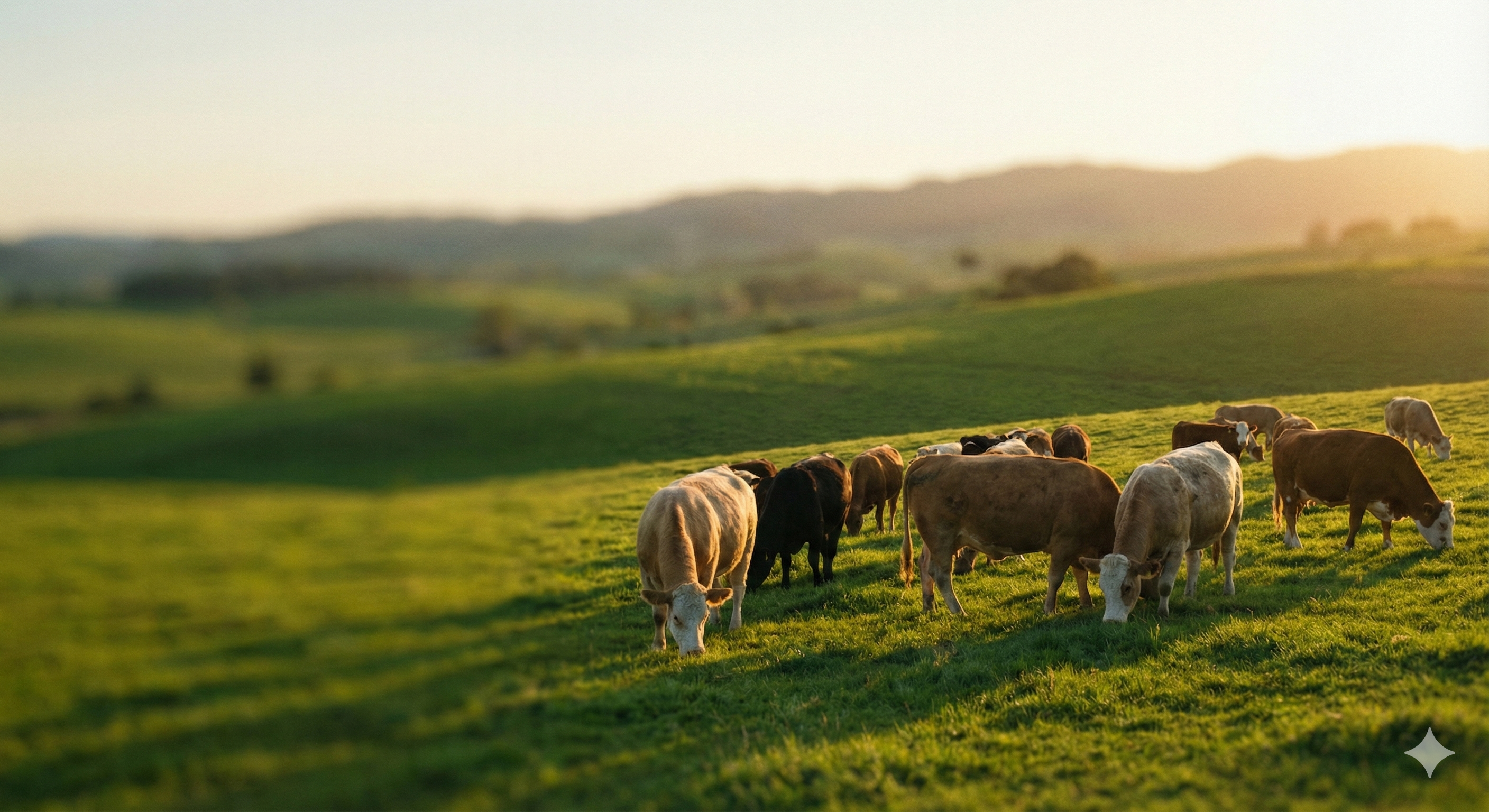 Healthy cattle grazing on lush green pasture